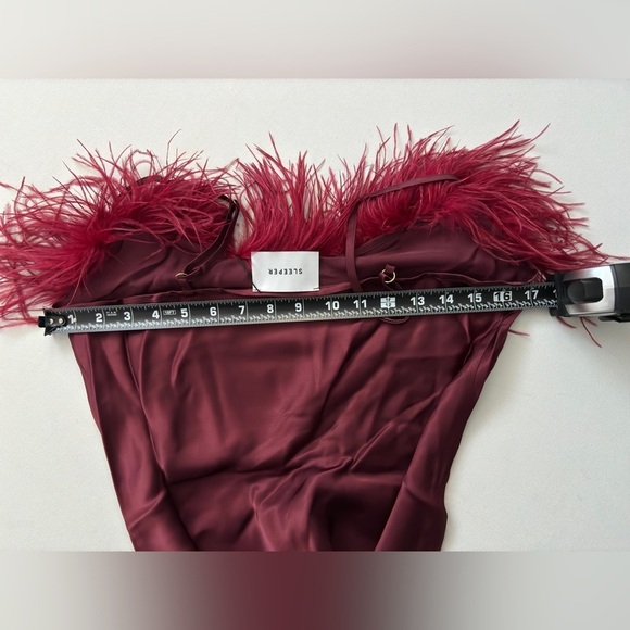 Sleeper Boheme Slip Dress with Feathers Plum satin midi boudoir sz XS - Picture 4 of 9
